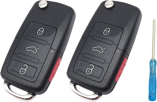 Funda de repuesto para llavero VW Volkswagen Jetta Passat Golf Beetle MK5 Rabbit GTI CC EOS Keyless Entry Flip Key Fob Shell (paquete de 2) Negro