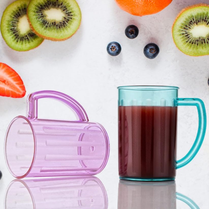 Image of Plastic Smoothie Mug Set with Handles, 16 oz Reusable Juice & Shake Cups, Clear Colored Design, Pack of 2