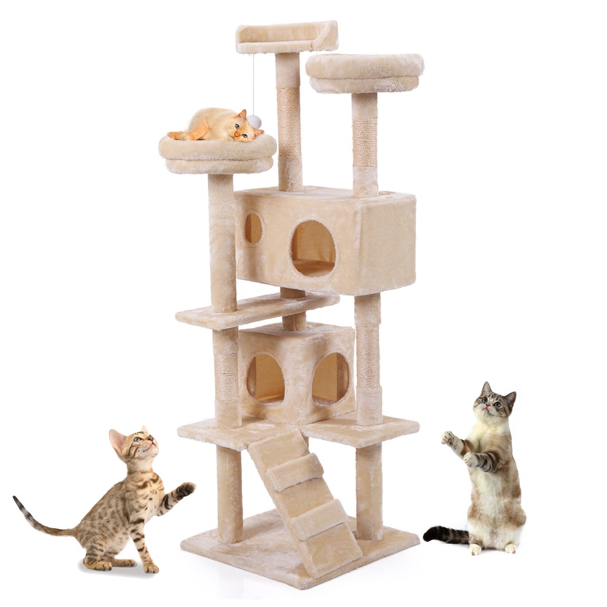 COZIWOW Cat Tree Tower Condo Playground Cage Kitten Multi-Level 59.5”H Activity Center Play House Medium Scratching Post Furniture Plush Perches w/Ladder,