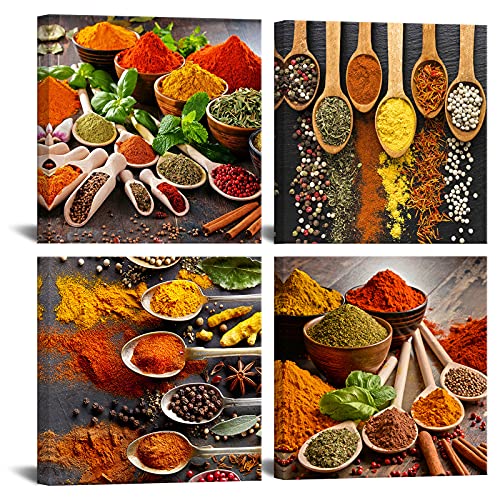 HOMEOART Kitchen Pictures Wall Decor 4 Piece Set Colorful Spices ...