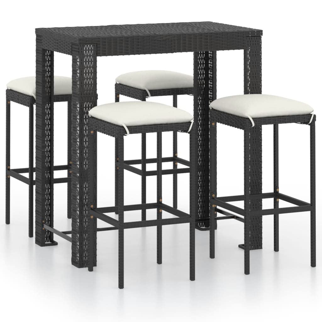 vidaXL Set Bar da Giardino 5 pz con Cuscini Polyrattan Nero
