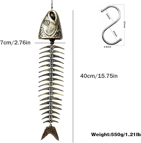 Miniatura 4 de Campana de viento retro de espina de pescado, adornos de campanilla de viento de metal vintage, melodía relajante para jardín, hogar, patio, porche