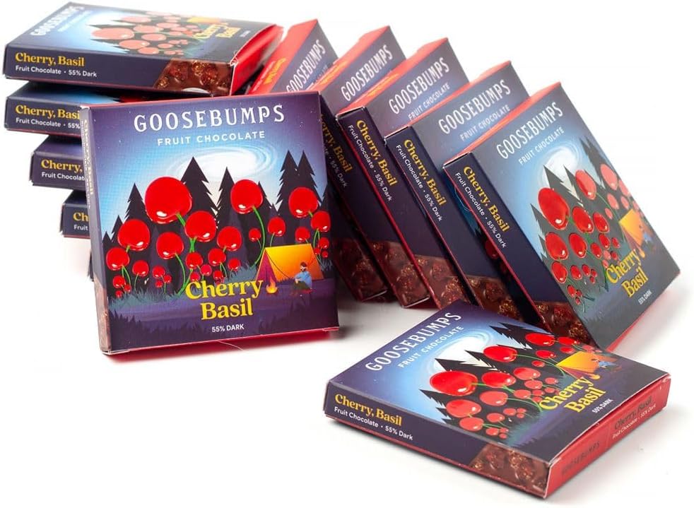 Goosebumps Cherry Basil 55% Dark Chocolate | Fruit Chocolate Bars | Cherry Chocolate Mini Bars, 22 G (Pack of 12)