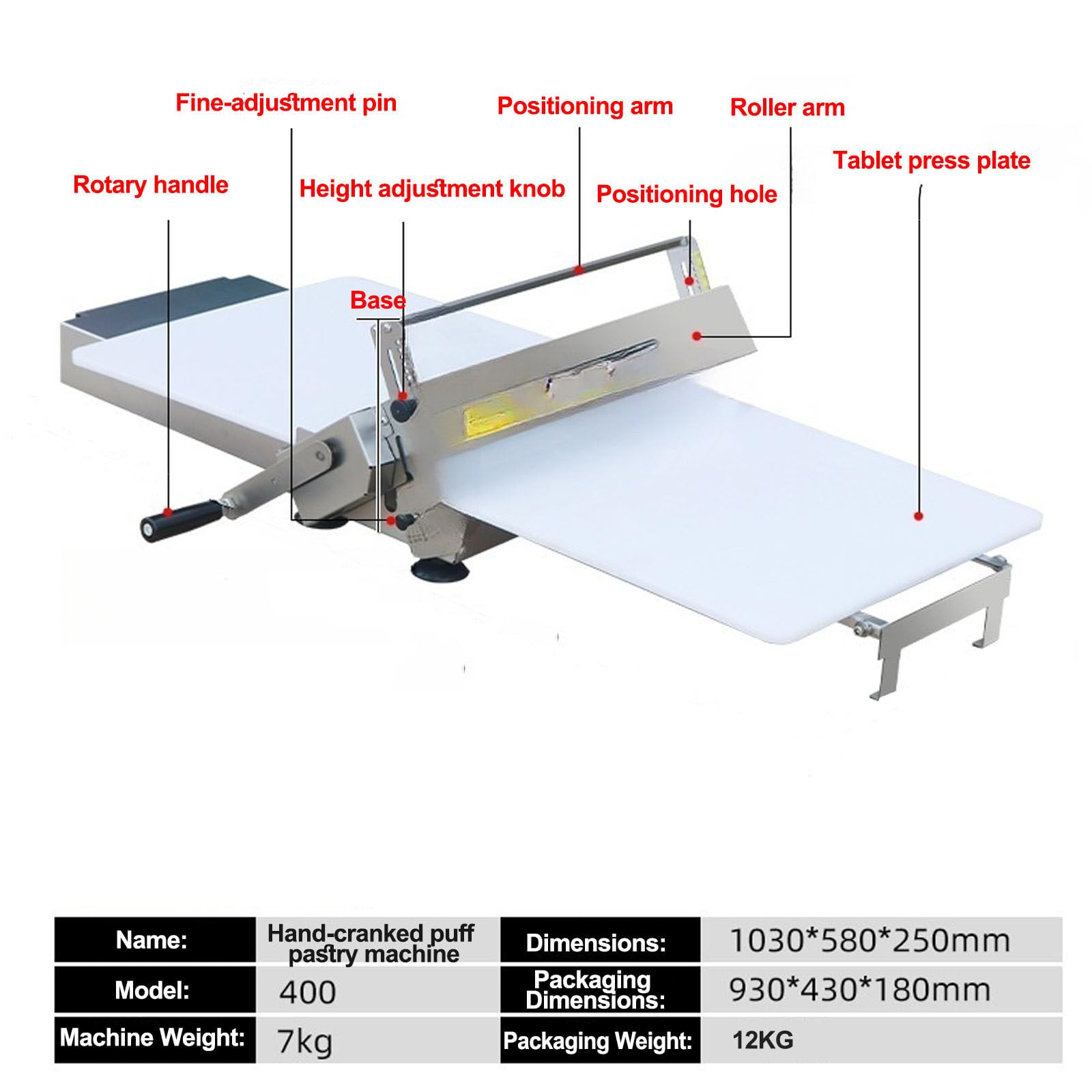 Ręczna Składana Wałkarka Do Ciasta, Laminator Ze Stali Nierdzewnej, Regulacja Grubości 0-25 mm, Łatwy W Czyszczeniu, Do Ciasta Francuskiego Na Croissanty I Pizzę