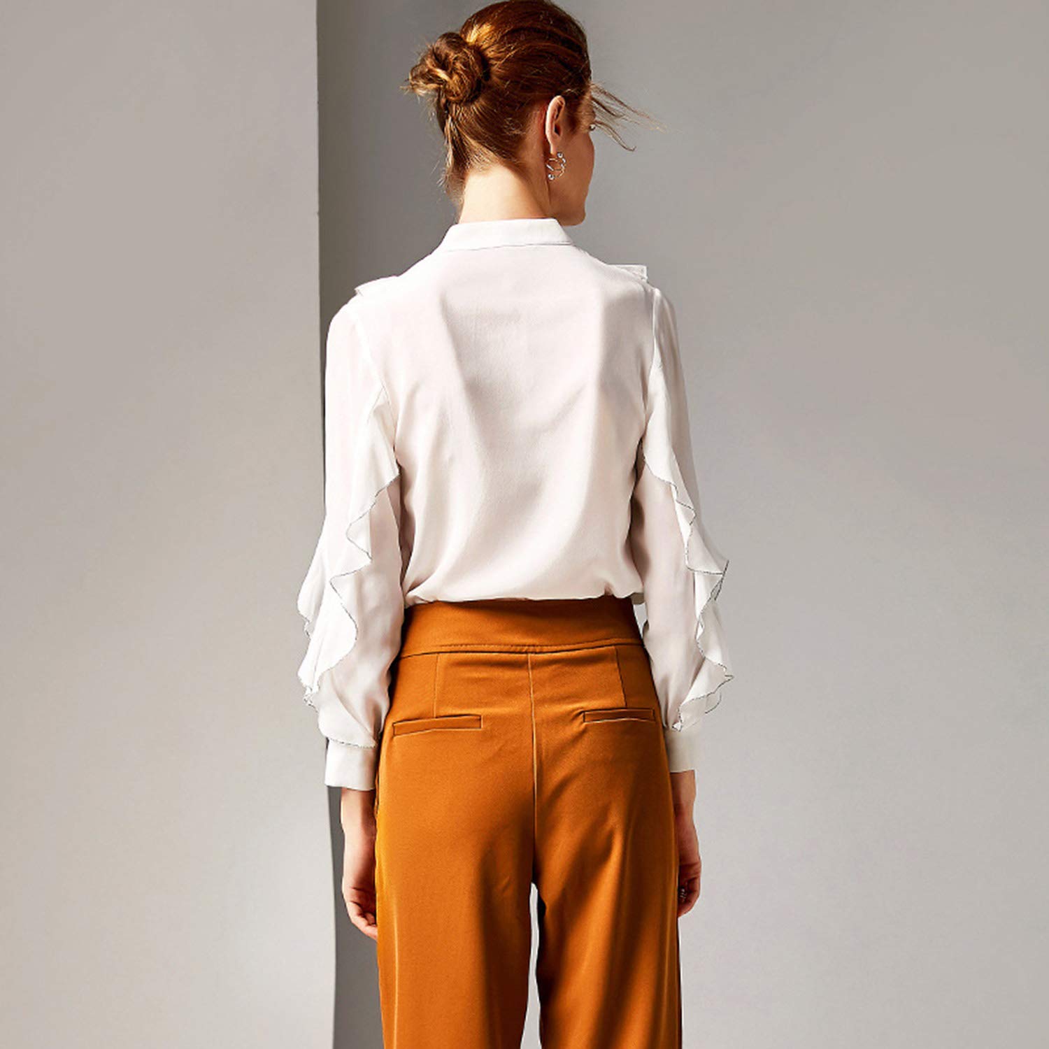 Camicia Bianca Basic in Seta, Blusa A Maniche Lunghe A Farfalla Dolce, Abbigliamento da Intervista