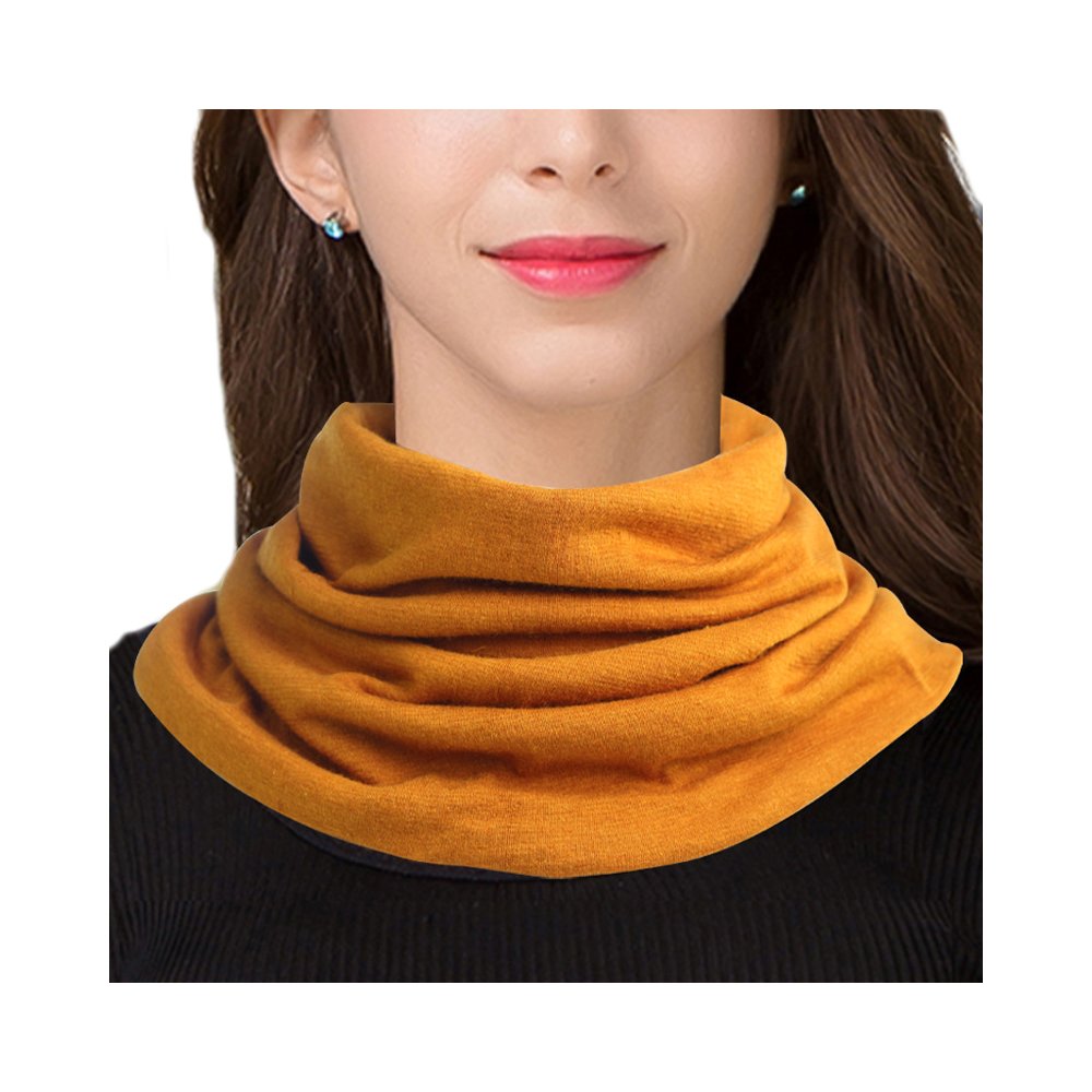 UK_Stone Women Loop Scarf Collar Solid Color/Stripes Wool and Mulberry Silk Blending Neck Warmer Faux Collar Neckerchief Neck Scarf Infinity Loop Scarf (Ginger Yellow)