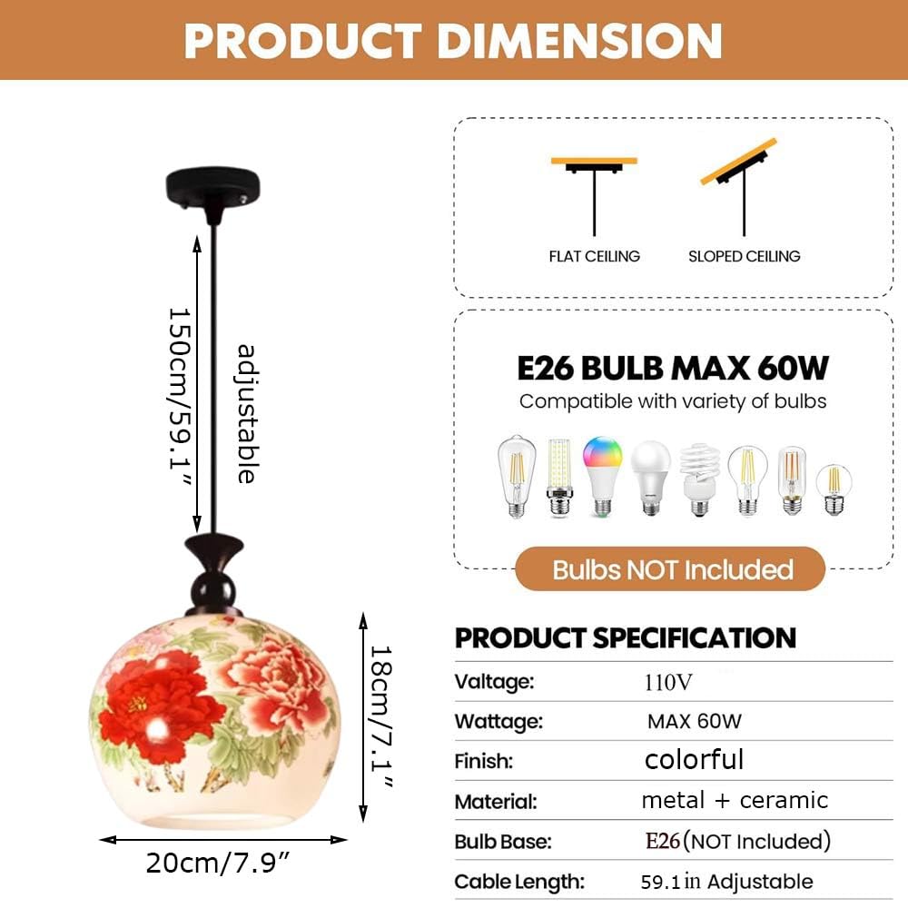 Białe Ceramiczne Lampy Wiszące, Wisząca Na Wyspę Kuchenną, Chińska Ceramika Kwiatowa, Klasyczna Wisząca W Stylu Retro W Kształcie Kuli, Porcelanowa Wisząca Do Domu, Sypialnia, Jadalnia