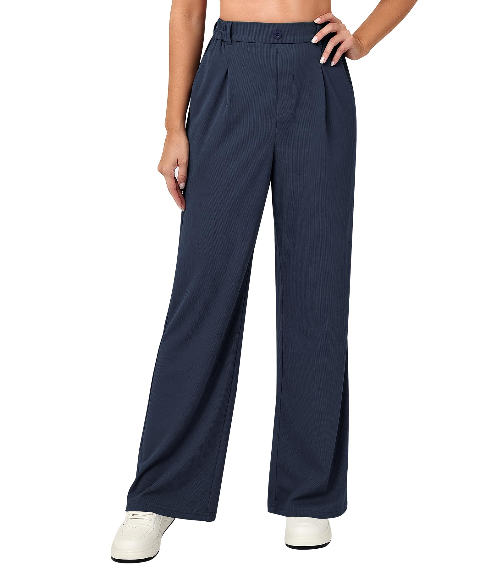 Wide Leg Pants for Women High Waisted Stretchy Work Dress Casual Pants Waffle Slacks Business Trousers