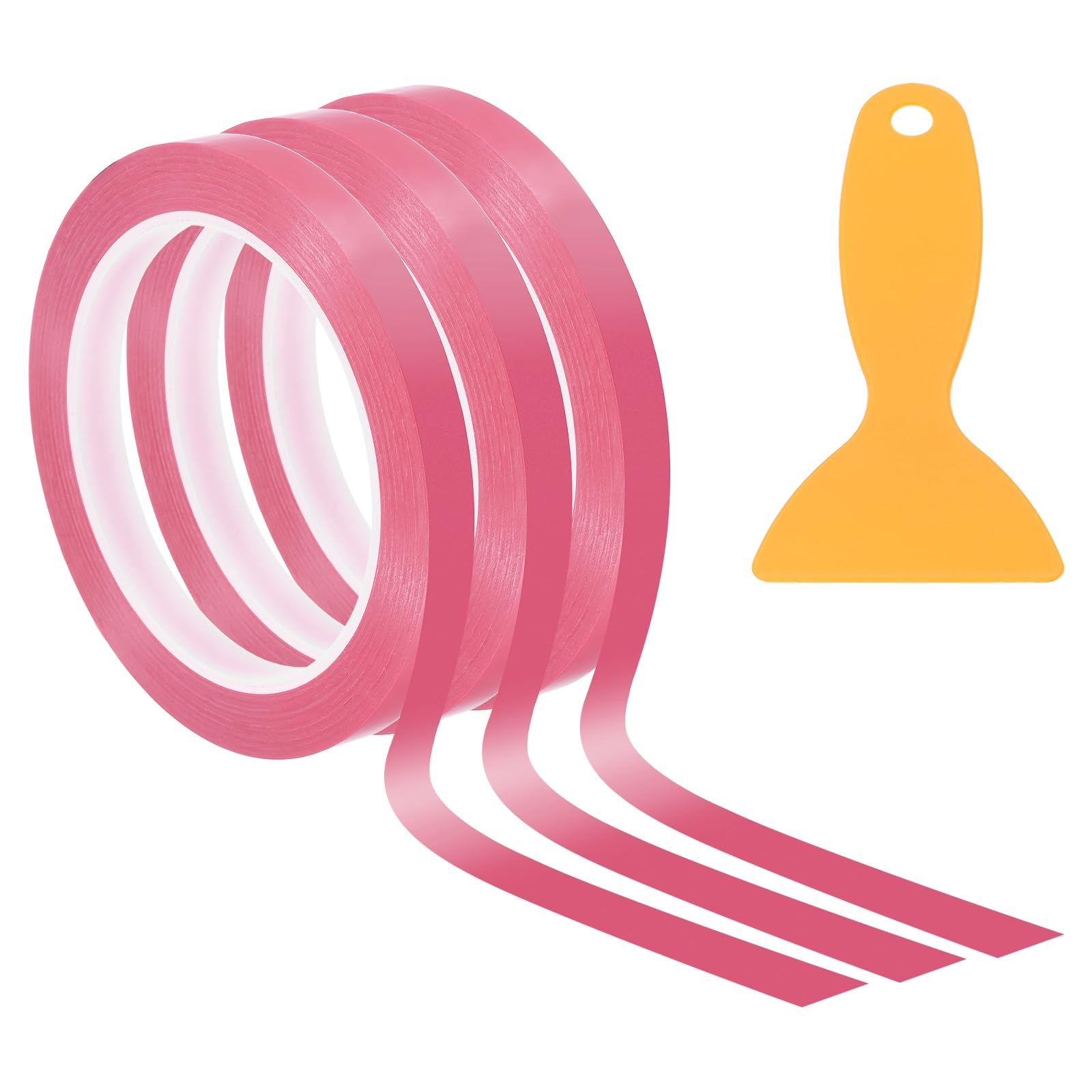 PATIKIL 10mm Whiteboard Tape, 3 Pack Thin Dry Erase Tape 66m for Graphic Chart Marking DIY Art with Plastic Scraper, Pink
