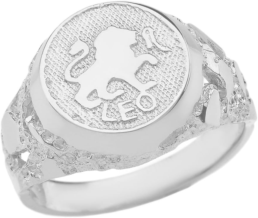 Solid 925 Sterling Silver Zodiac Sign Band Nugget Men's Ring