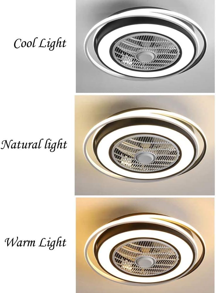 KWOKING Lighting Modern Dimmable Acrylic Ceiling Fans with Lights LED Flush Mount Ceiling Light with Remote Control Hidden Blade Hanging Lamp Adjustable Round Shape