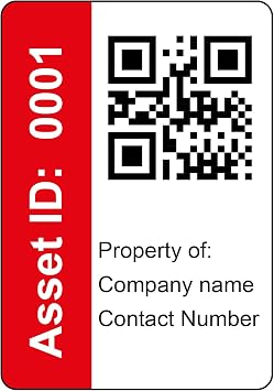250 Serialised QR Code Asset Tag Labels custom stickers- Red. 40mm x 28mm Permanent Vinyl Labels