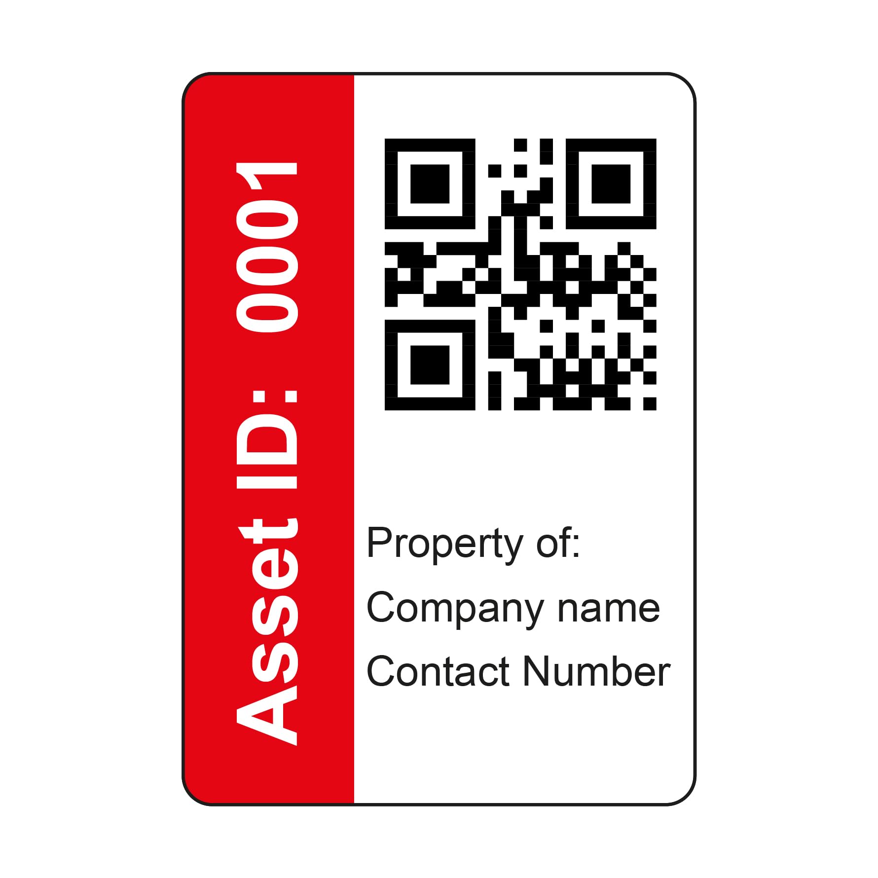 250 Serialised QR Code Asset Tag Labels custom stickers- Red. 40mm x 28mm Permanent Vinyl Labels