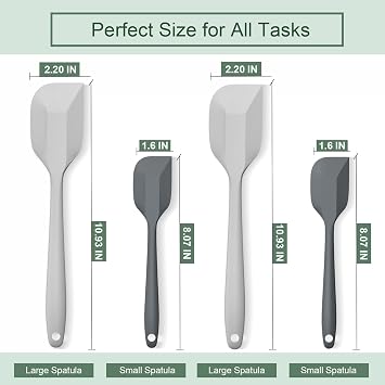 Silicone Spatula Set, Premium Spatulas Silicone Heat Resistant 2 Small & 2 Large Flexible Scraper for Nonstick Cookware, Rubber Spatula for Kitchen Mixing Baking Cooking Use, Soft Spatula - Gray
