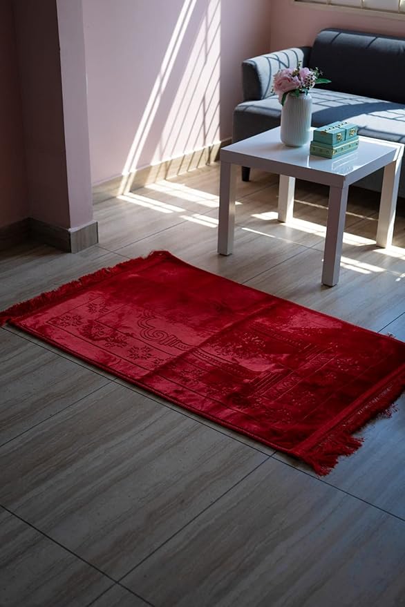 Vaquita Muslim Prayer MAT Velvet Anti Skid Rug (RED Velvet)