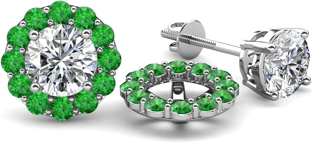Round Green Garnet 0.81 ctw Halo Jackets for Stud Earrings in 14K White Gold