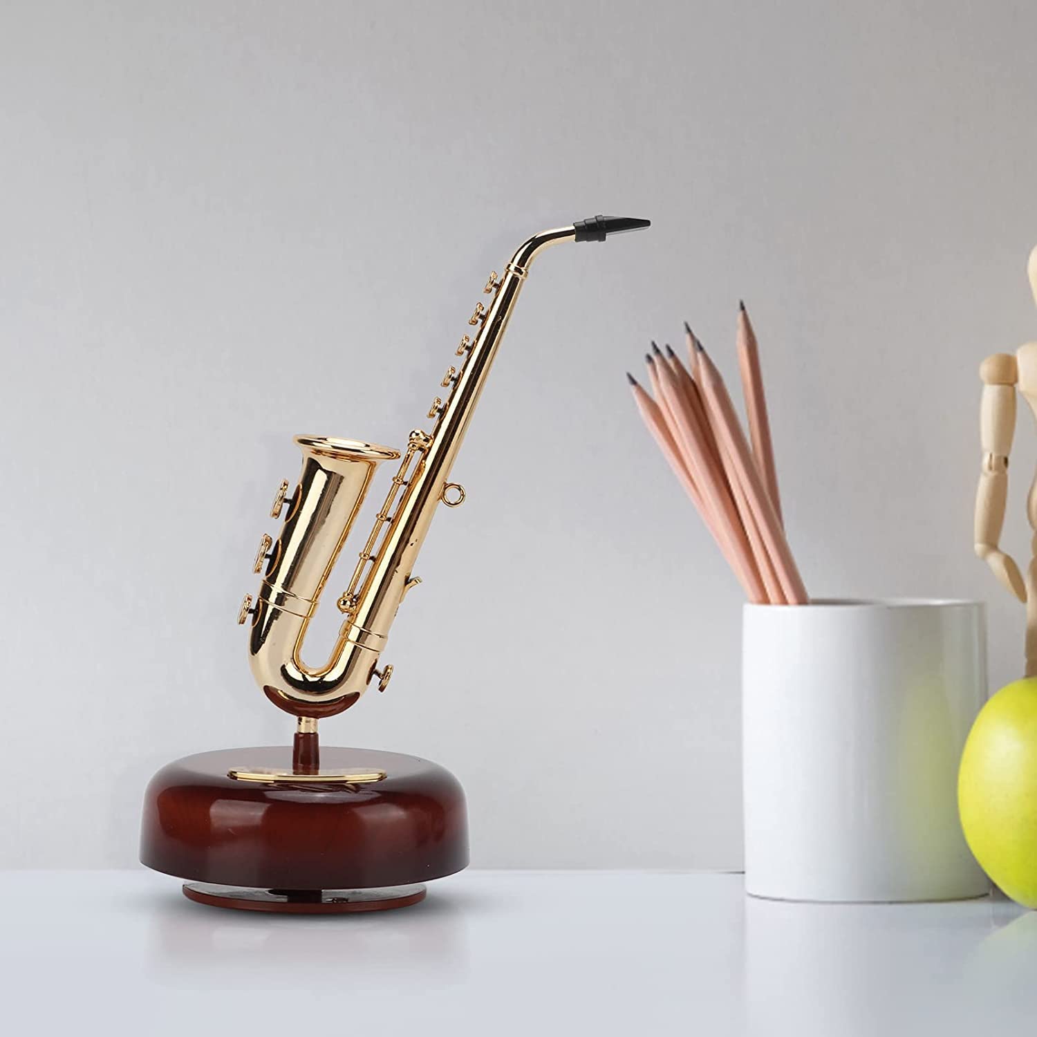 Ritmo Musical Instrument Model with Base Classical Instrument Decor Miniature Dollhouse Model for Home Wine Cabinet Decoration Gift Mothers Day Birthday (Trumpet Music Box)