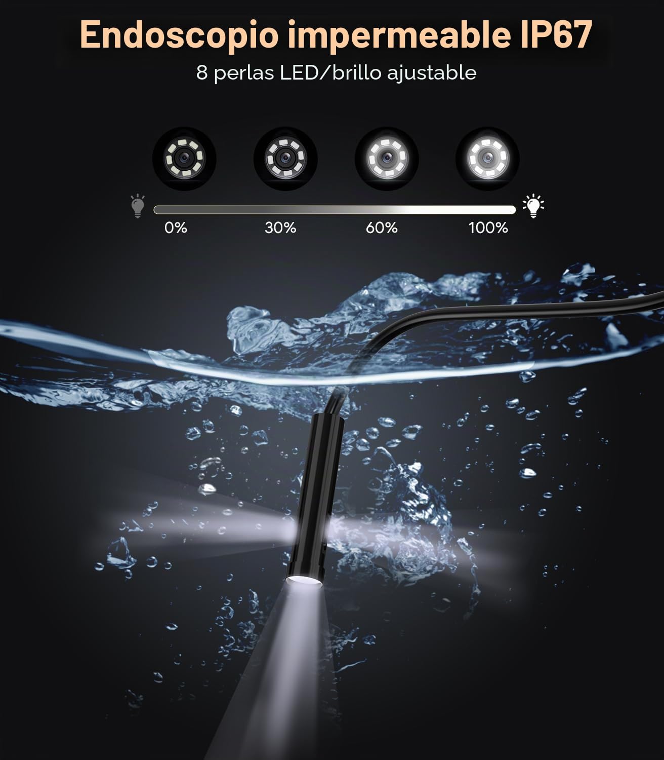 15M Endoscopio Camara de Inspeccion Triple Lente Cámara Endoscópica 5.0'' Pantalla IPS 1080P HD Endoscopio Boroscopio con 8 Luces LED Camara Endoscopica IP67 Camara Inspeccion Tuberias 32 GB