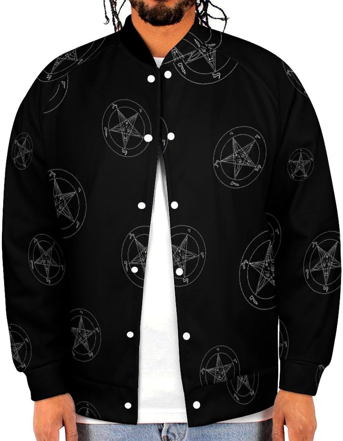 Sigil of Baphomet Novelty Men's Baseball Jackets Causal Sweatshirt Button Top Long Sleeve Coat