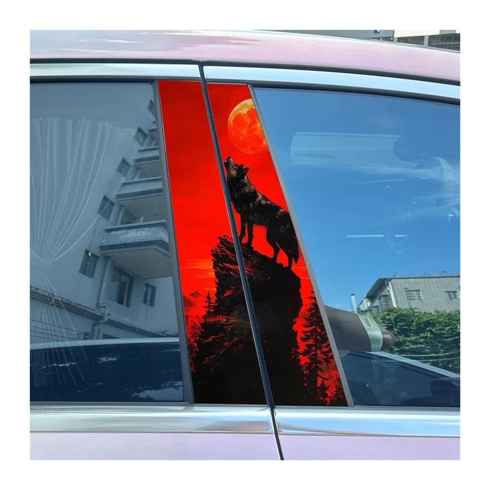 Body Parts 2pcs Car B-Pillar Decals Wolf and Full Moon Auto Center Pillar Waterproof Sticker(B)