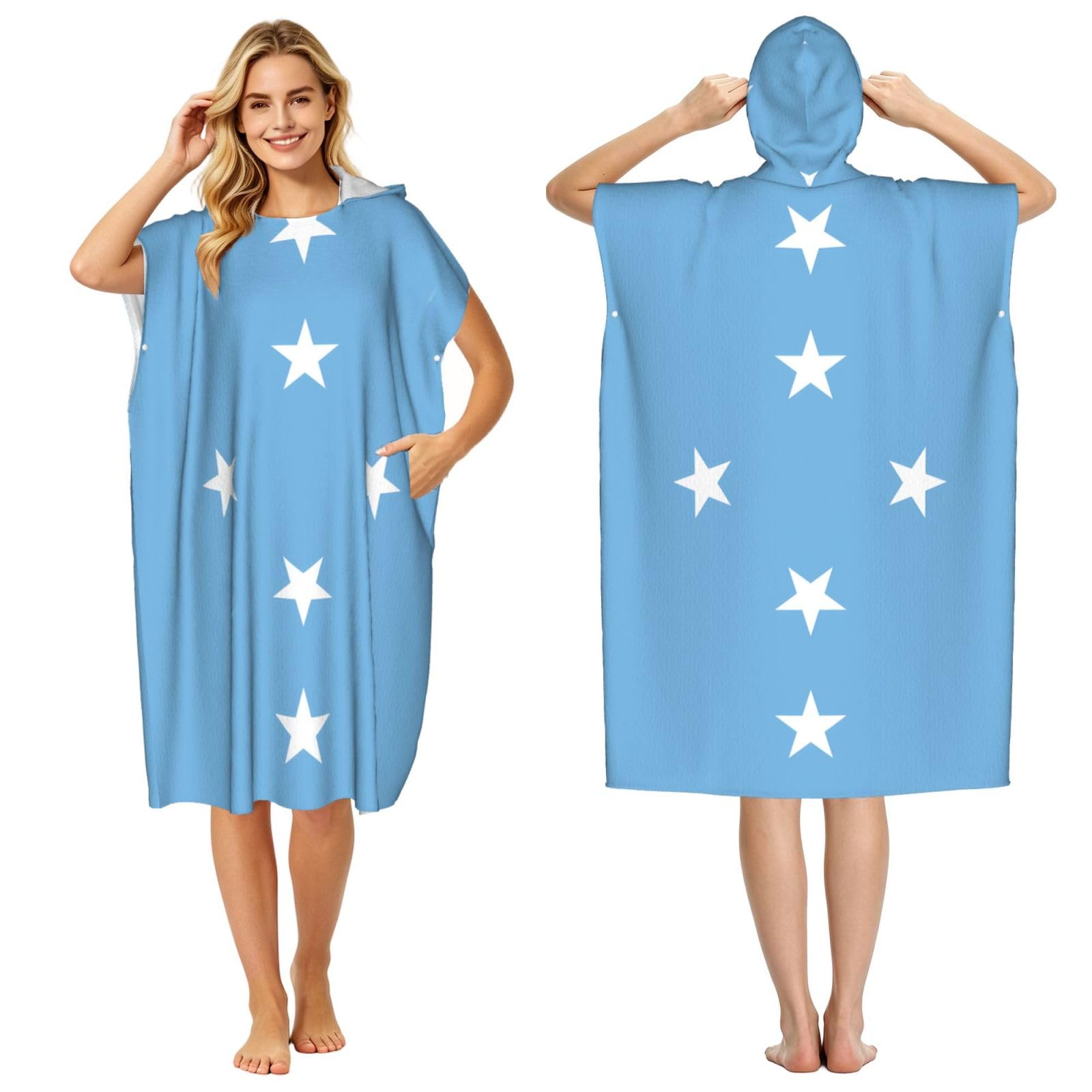 WSSYYBFFlag of Micronesia Adult hooded beach towel Oversized with Hood for Absorbent Quick Dry