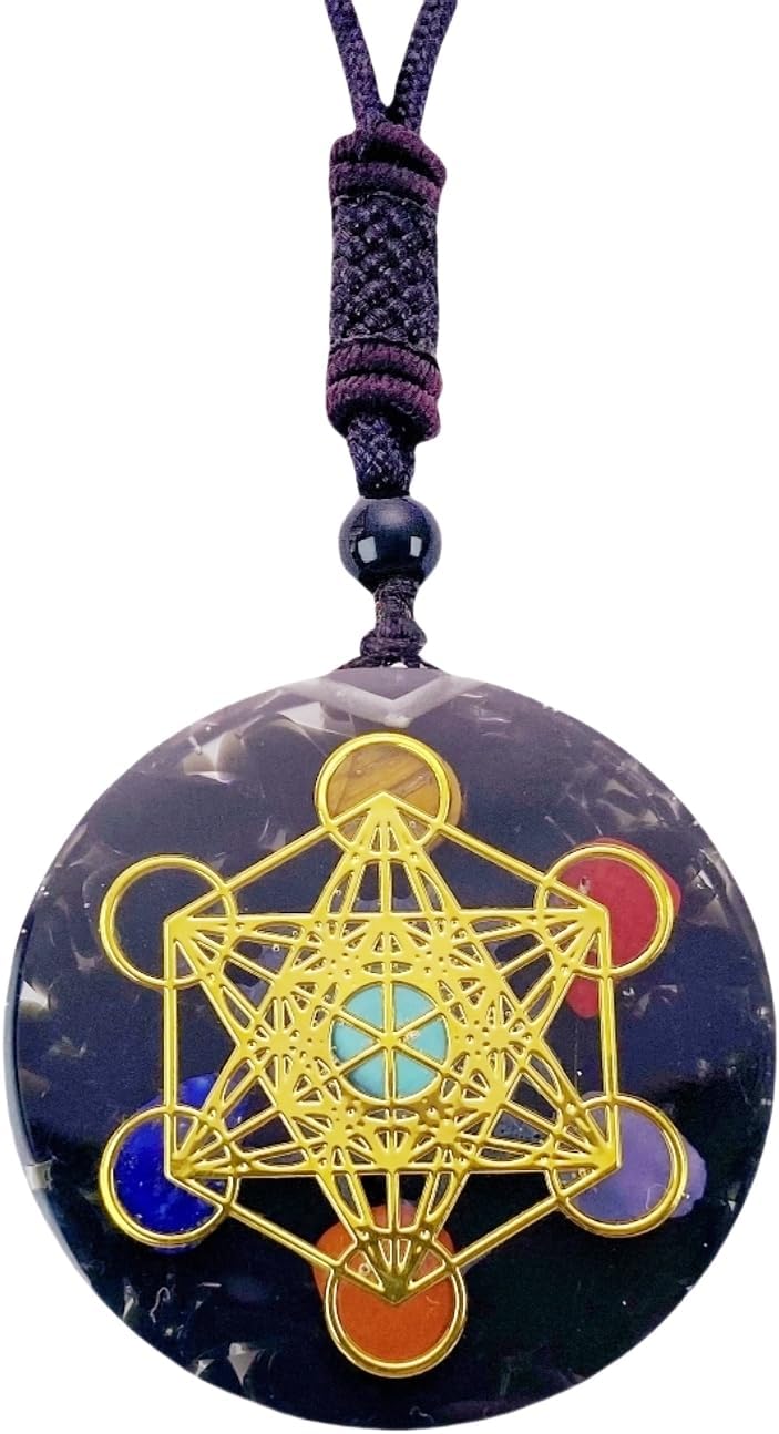 EDEN'S CALL Healing 7 Chakra Metatron's Cube Orgonite Crystal Stone Pendant Necklace for Men and Women 26.38" Adjustable Energy Generator Necklace
