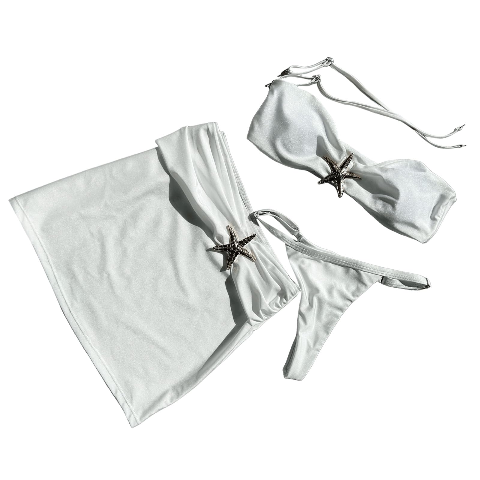 Damen-Badeanzug mit geteiltem Badeanzug, rückenfrei, mit Strand-Wickeltuch, schnelltrocknend, Neckholder-Badebekleidung