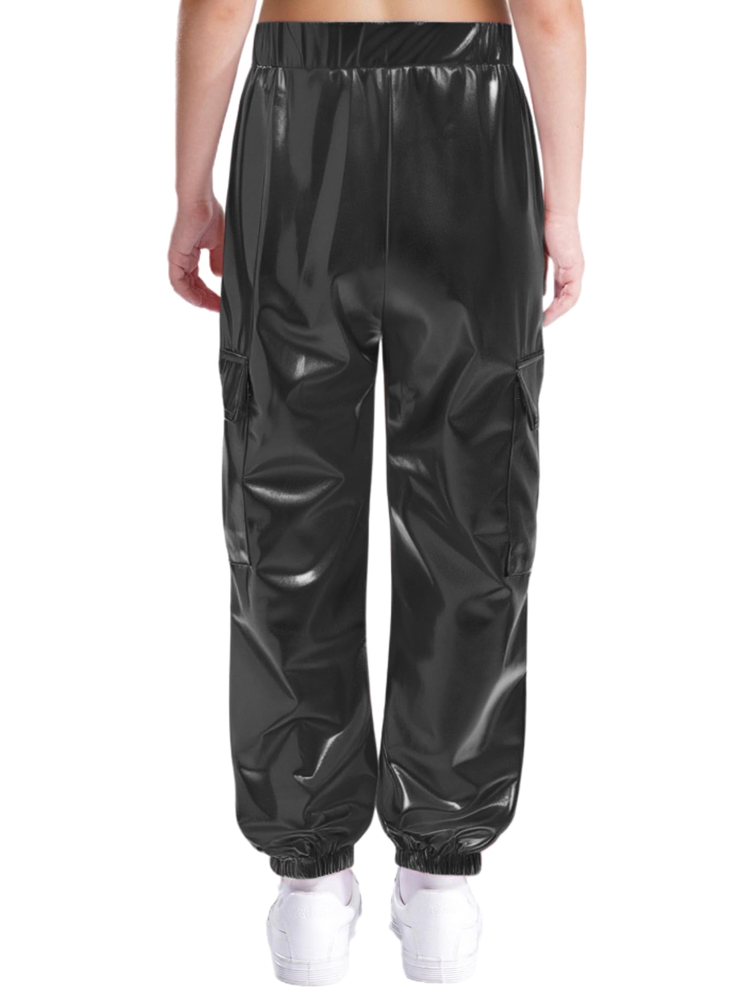 Freebily Pantalones De Cuero Metálico Brillante para Niñas Niños Pantalones Deportivos Elásticos para Jazz Hip Hop Pantalón De Baile Fiesta Discoteca