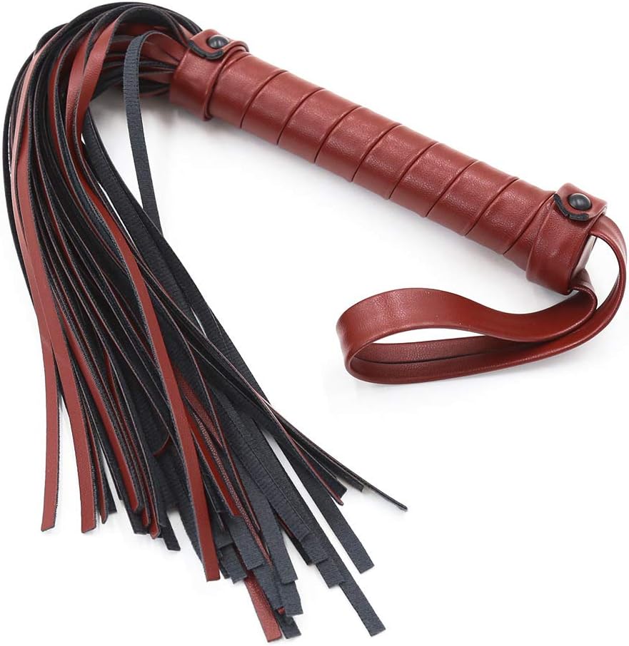SM Sex Whip Flirting Spanking Paddle PU Leather Black and Red Tassel Whips Flogger Fetish Braided Handle Whip Props Toning Adult Sex Toys for Couple BDSM Game Bedroom