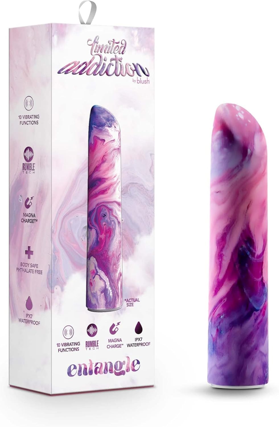 Blush 4" Limited Addiction Entangle Power Vibe Lilac Vibrator, RumboTech 10 Powerful Rumbly Vibes, Chargeable, IPX7, Satin Smooth Feel Multi-Speed Clit & Nipple Massager, Women & Couples Adult Sex Toy