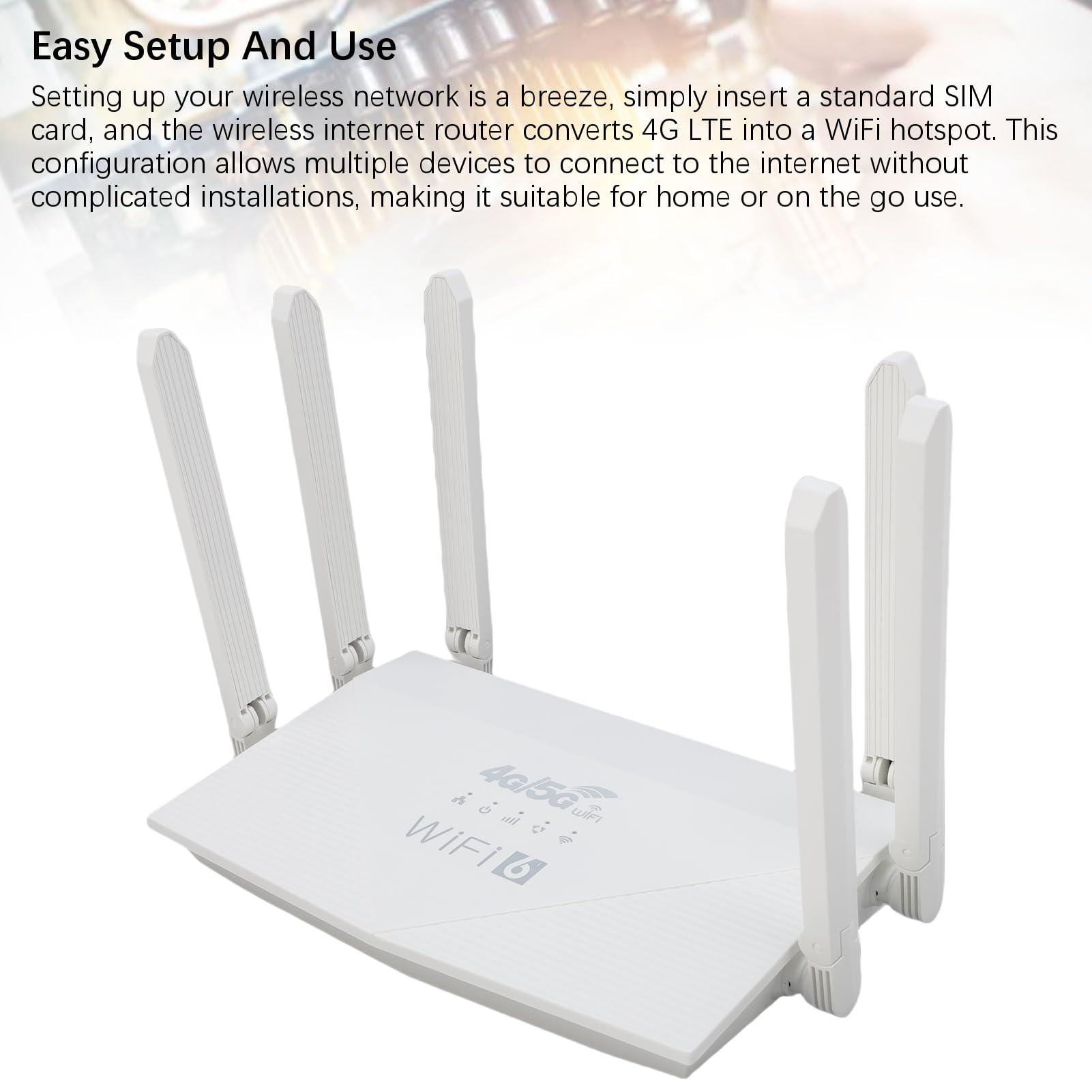 Bewinner 4G LTE WiFi 6 Router con Slot SIM, Router Internet Wireless da 300 Mbps per Viaggi Domestici, 6 Antenne Ad Alto Guadagno, Collega 32 Dispositivi, Hotspot Mobile 5000MAH