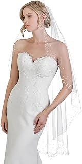 1 Tier Pearl Veil Tulle Soft Bride Veil with Comb for Women and Girls Th...