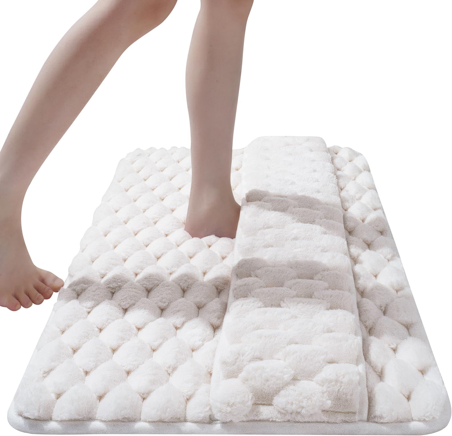 VAODO Memory Foam Bath Mat, 40 * 60cm Ultra Thick Soft and Non-Slip Full-wrap Flanne Carpet, Bathtub Floor Rug Machine Washable Quick Dry Mat, for Bathroom, Tub and Shower, Beige