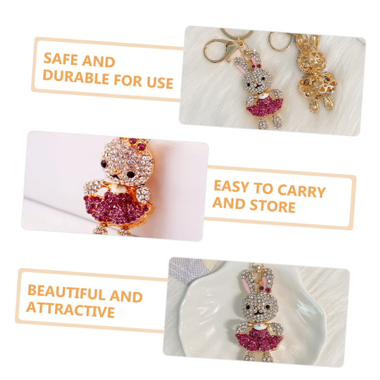 3piezas De Conejo Rhinestones Colgante Decorativo Para Mochilas y Llaves Adolescentes