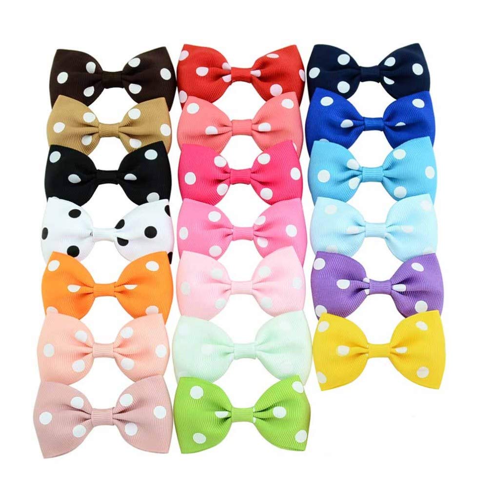 Beaupretty 20Pcs Bowknot Dog Hair Bows with French Barrette Clips Polka Dot Pet Puppies Yorkie Teddy Grooming Hair Accessories for Kids…