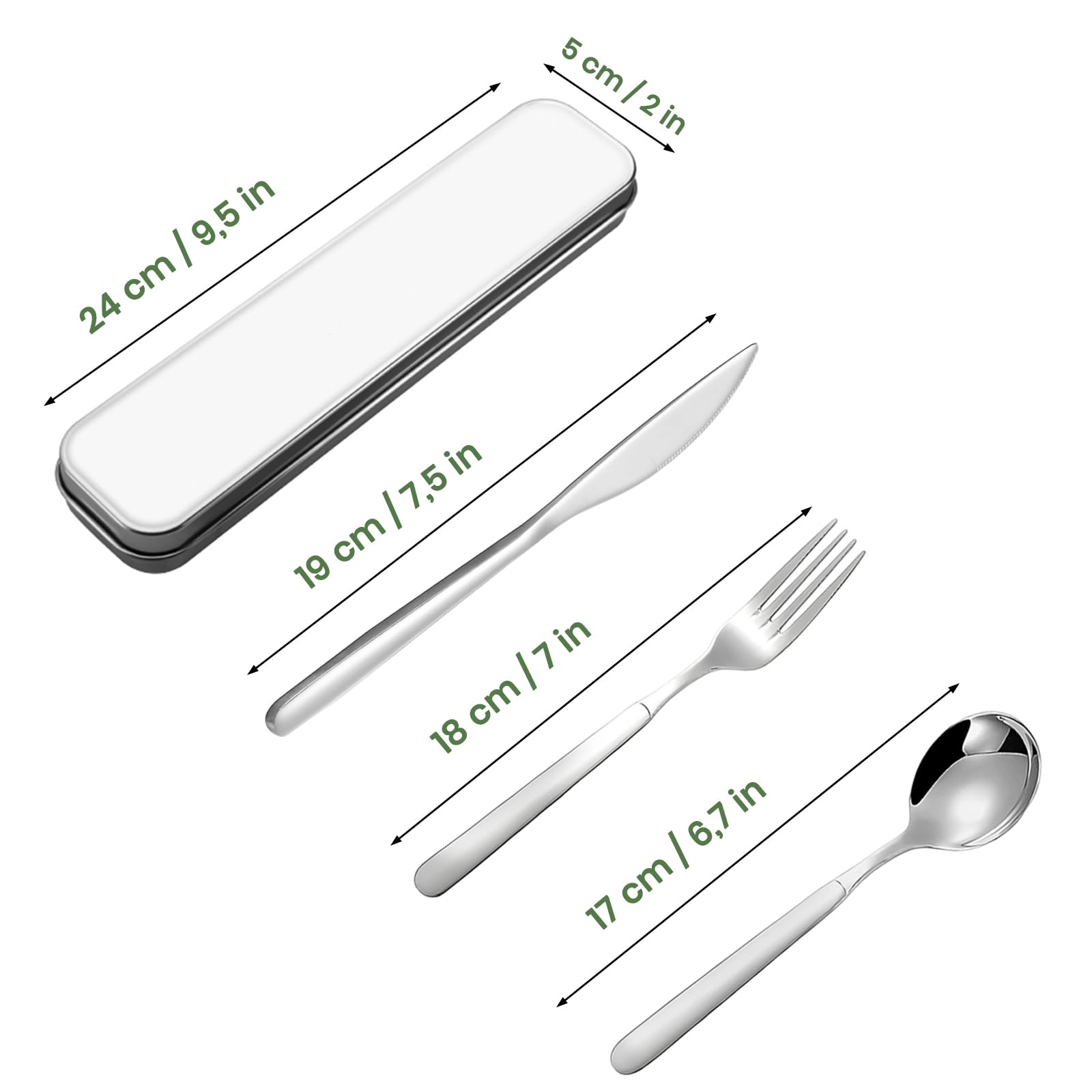 Set di posate da campeggio, 9 pezzi, in acciaio inox, con custodia per