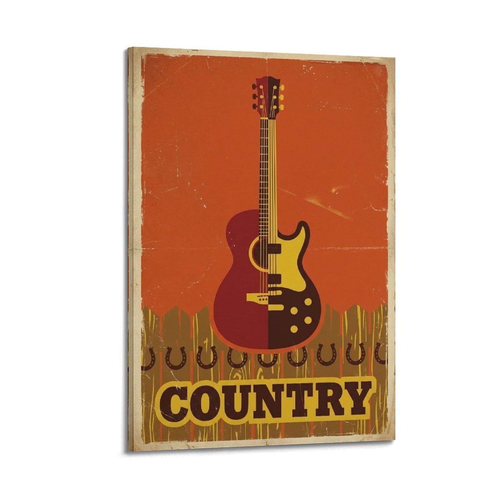 OKNGB Poster vintage con chitarra e ferro di cavallo con musica country, poster decorativo da parete su tela, poster decorativo moderno per camera da letto, per camera da letto, 40 x 60 cm