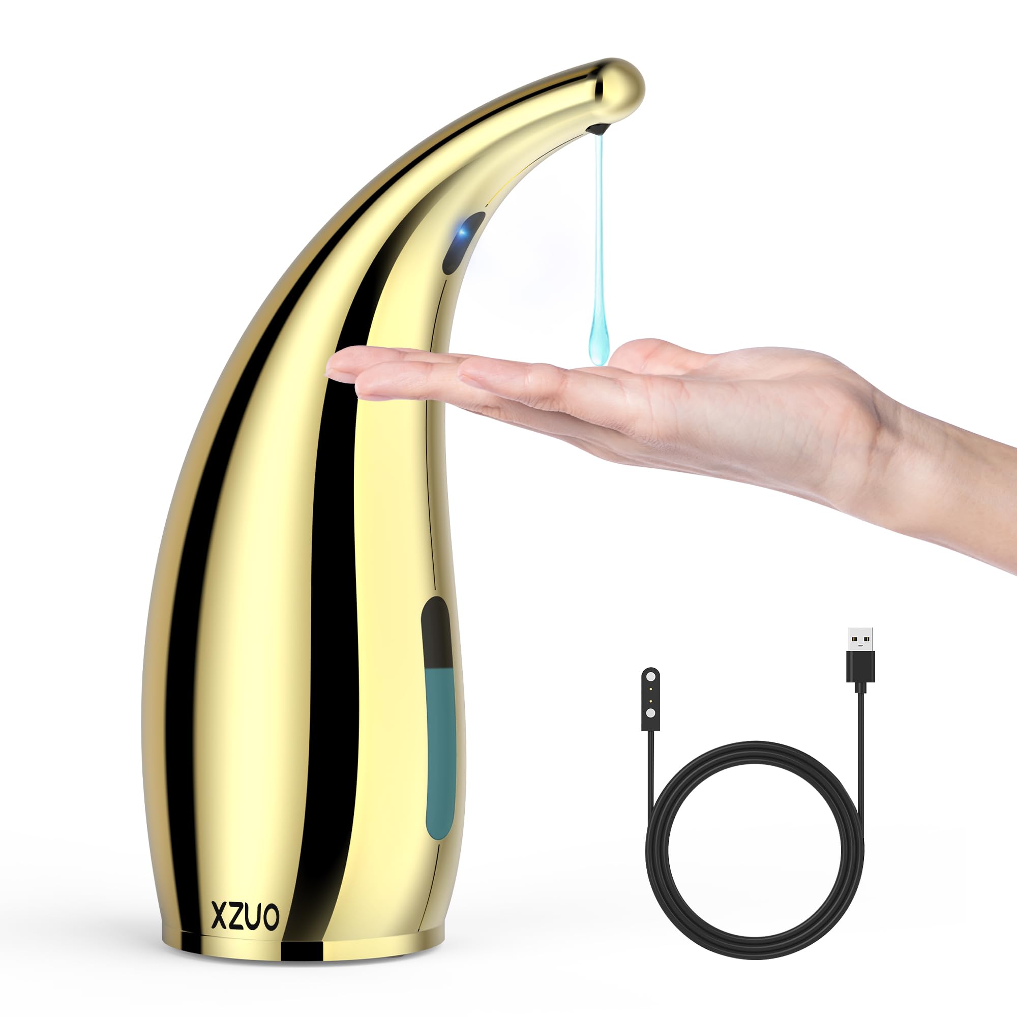 Dispenser di sapone automatico ricaricabile, senza contatto, dispenser per sapone da bagno, 4 regolabili, da cucina (oro)
