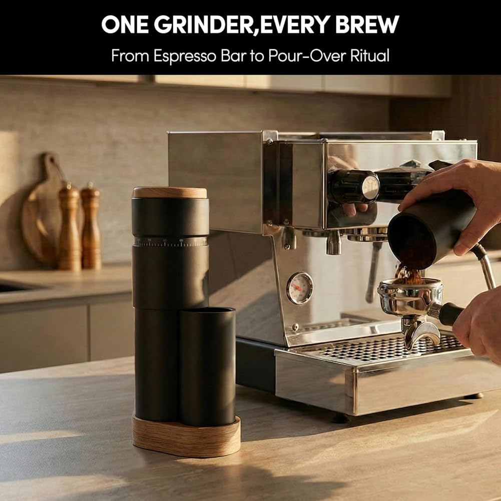 Molinillo de Café con Muelas Cónicas, Molinillo Eléctrico Portátil, Molinillo de Espresso con Ajustes de Molienda Continuos.