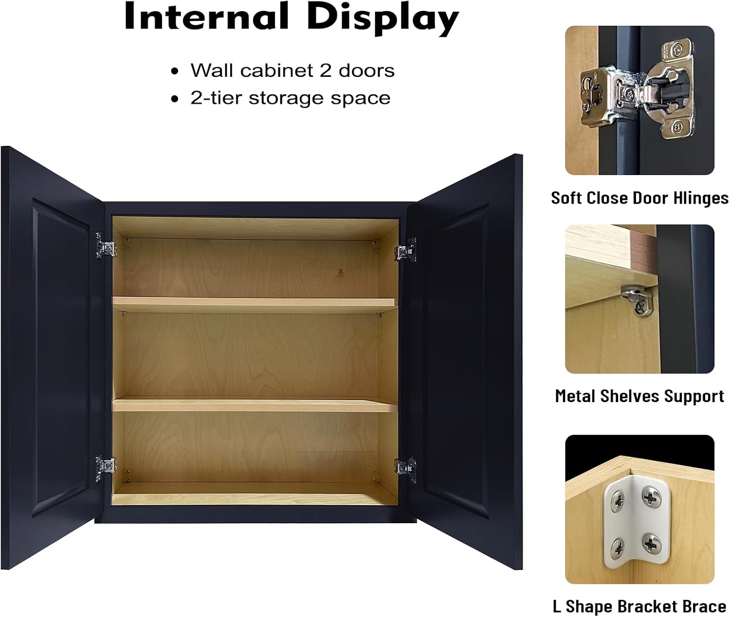 36" Kitchen Wall Cabinet with 2 Complete Door Sets, Includes Solid Shaker Doors & Clear Glass Doors, 2 Soft-Close Hinges, 3 Adjustable Shelves, RTA (Graphite Shaker, 36" W x 36" H x 12" D)