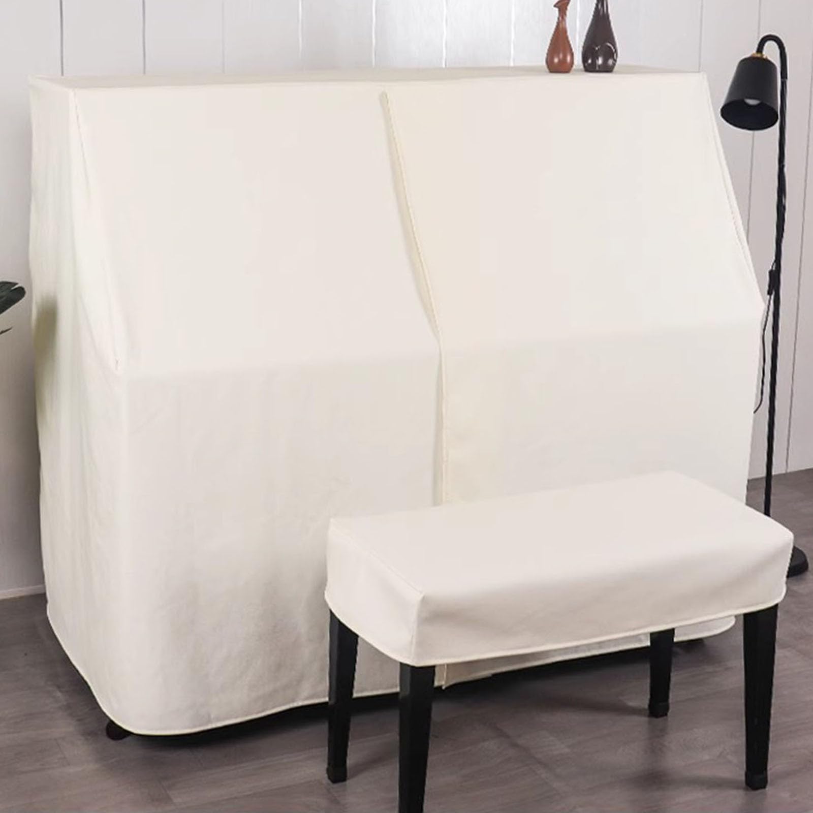 Copertura per Pianoforte Bianca Copertura per Pianoforte Verticale in Pelle Antipolvere Copertura Completa con Copertura per Sgabello Proteggi Il Pianoforte dagli Urti Design Aperto al Centro(B,154~1