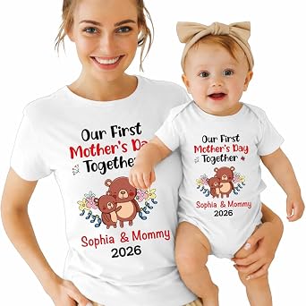 Personalized Our First Mother's Day Shirt, Custom Mom & Baby Floral Bears Matching T-Shirts, Mummy and Me Matching Outfit, Gift for New Mom, Newborn, Infant, Pregnancy Gifts