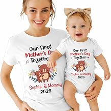 Personalized Our First Mothers Day Matching Shirt, Custom Name Mommy Tshirt & Baby Onesie, Gift for Mothers Day