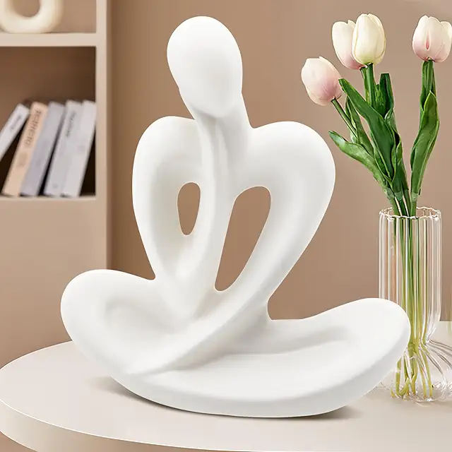 Weiße Denker Statue - Moderne Keramik Skulptur für Heimdekoration