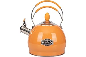 2.6 Quart Whistling Stainless Steel Orange Tea Kettle for Stovetop Induction