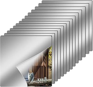 16 Pack Acrylic Flexible Mirror Sheets, 12 x 12 in Mirror Tiles Self Adhesive Square Cuttable Mirror Wall Stickers Non Gla...