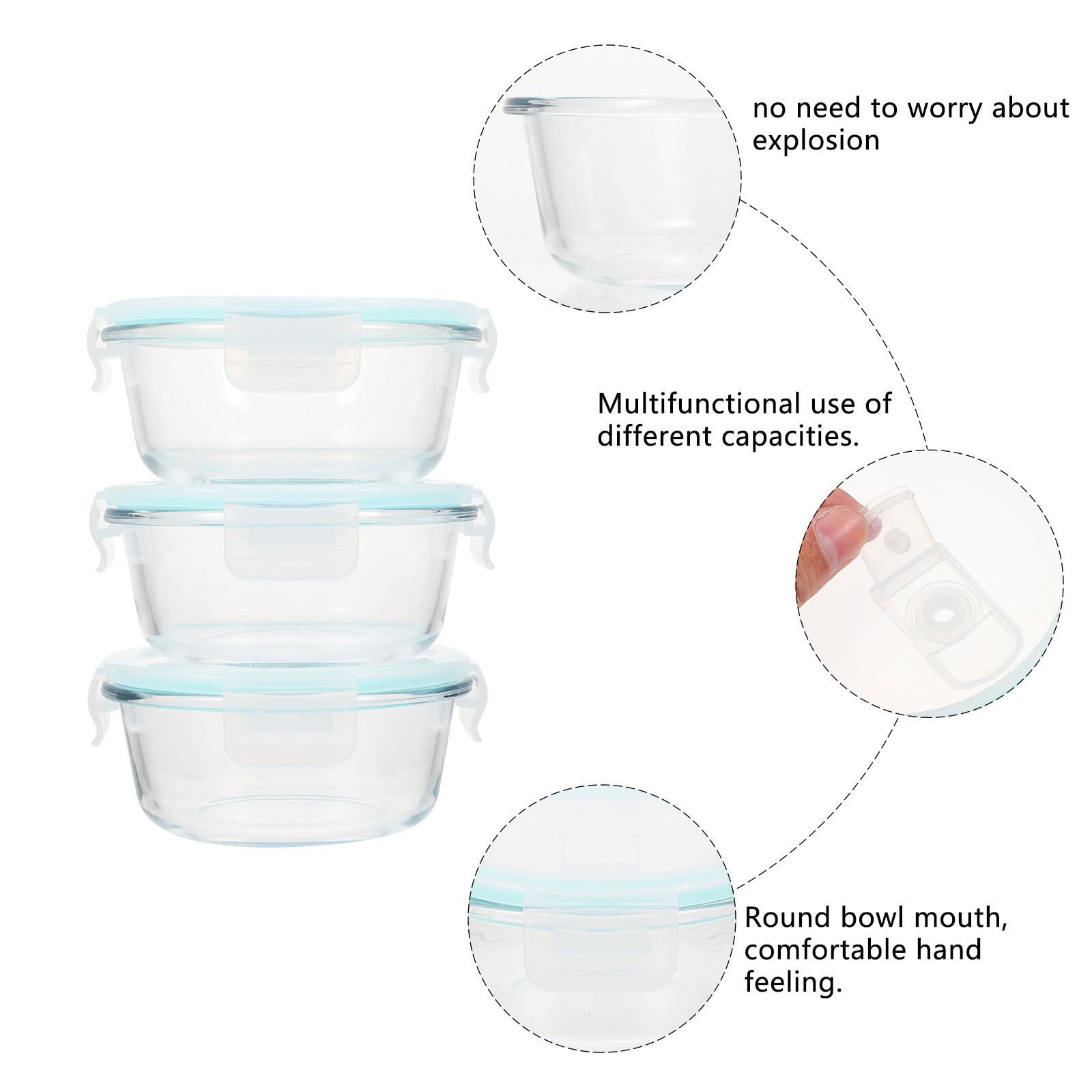MAGICLULU Caja Bento de Vidrio Redonda 400ml, 3 Piezas, Blanco