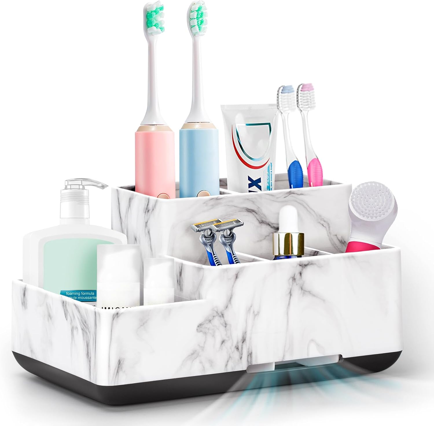 Toothbrush Holder,Bathroom Organizer Countertop, 5 Compartments Multifunctional Storage for Cosmetic, Makeup, Office Stationery Pencil,Toothpaste, Toothbrush,Ideal Gift for Home, Office
