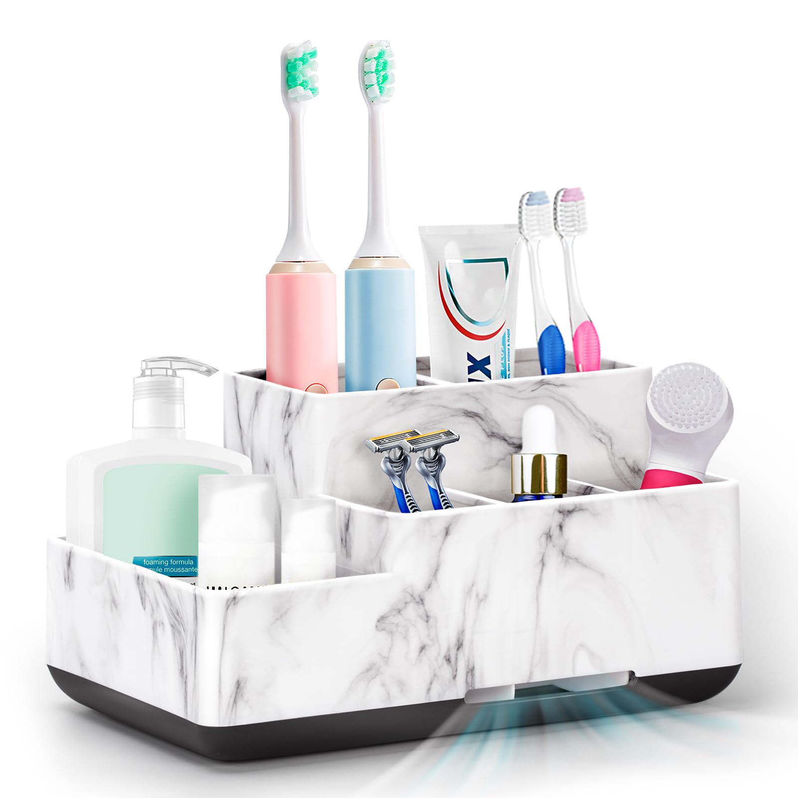 Toothbrush Holder,Bathroom Organizer Countertop, 5 Compartments Multifunctional Storage for Cosmetic, Makeup, Office Stationery Pencil,Toothpaste, Toothbrush for Home, Office