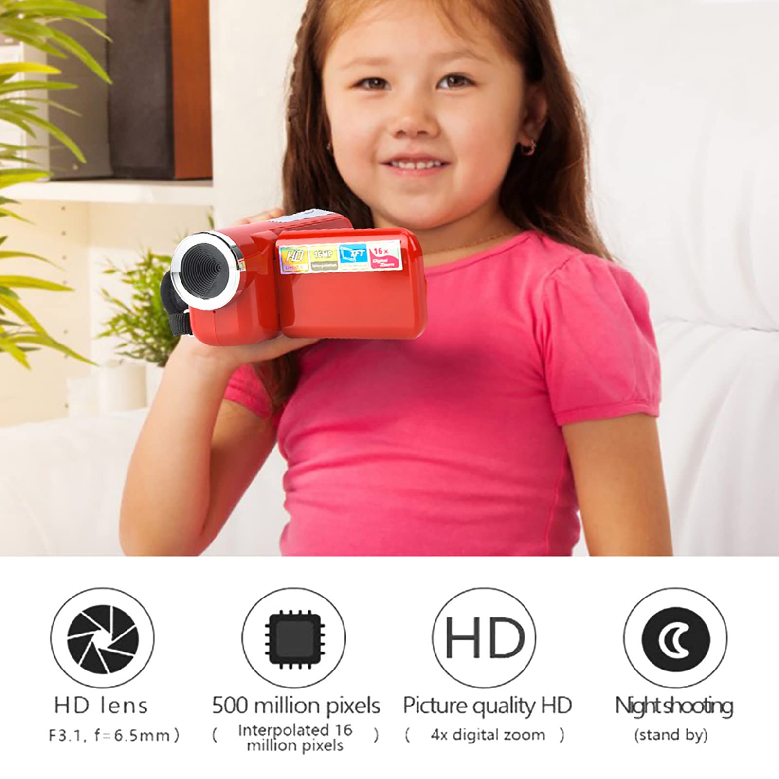 Tomantery Kids Digital Video Camera Camcorder, Portable with LCD Screen, Supports Photography and Video, Cultivate Interest in Photography, for Birthday, (Red)